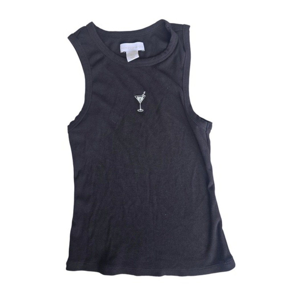 House of Harlow 1960 Black Ribbed Martini Glass‎ Embroidered Tank Top Small
